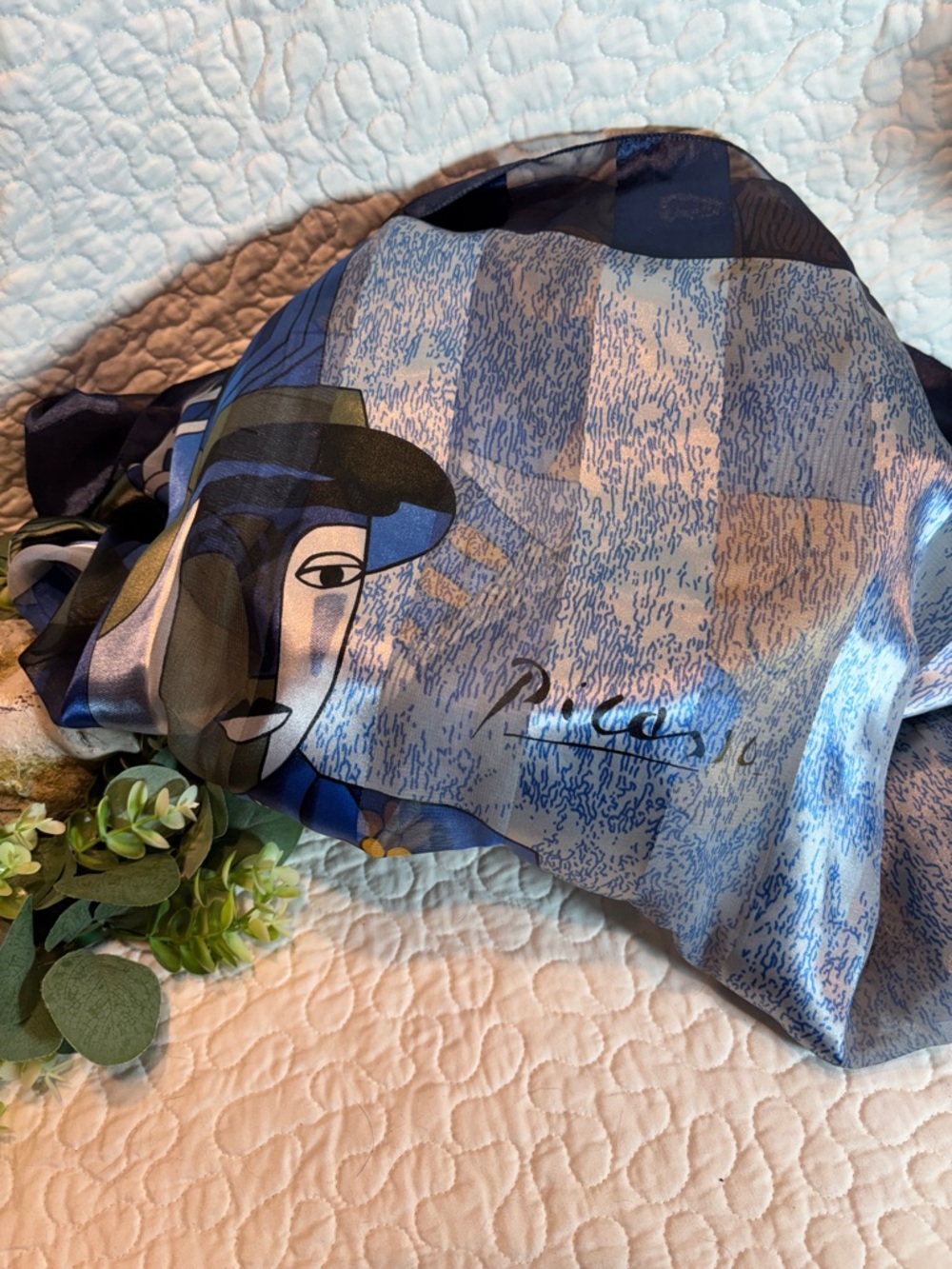 -Picasso Inspired Blue Silk Wrap Scarf